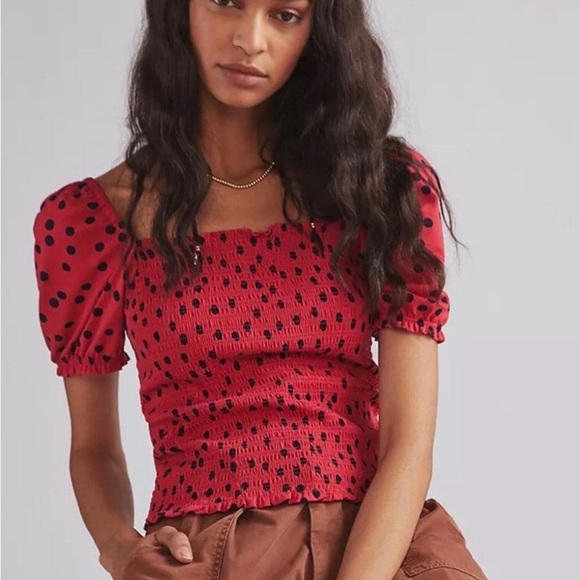 Anthropologie Tops - Anthropologie Red and Black Polka Dot Crop Top